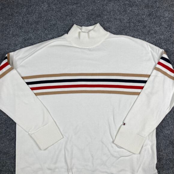 Tommy Hilfiger Other - Tommy Hilfiger Sweater Mens L Cream Mock Neck Stripe‎ Logo Pullover